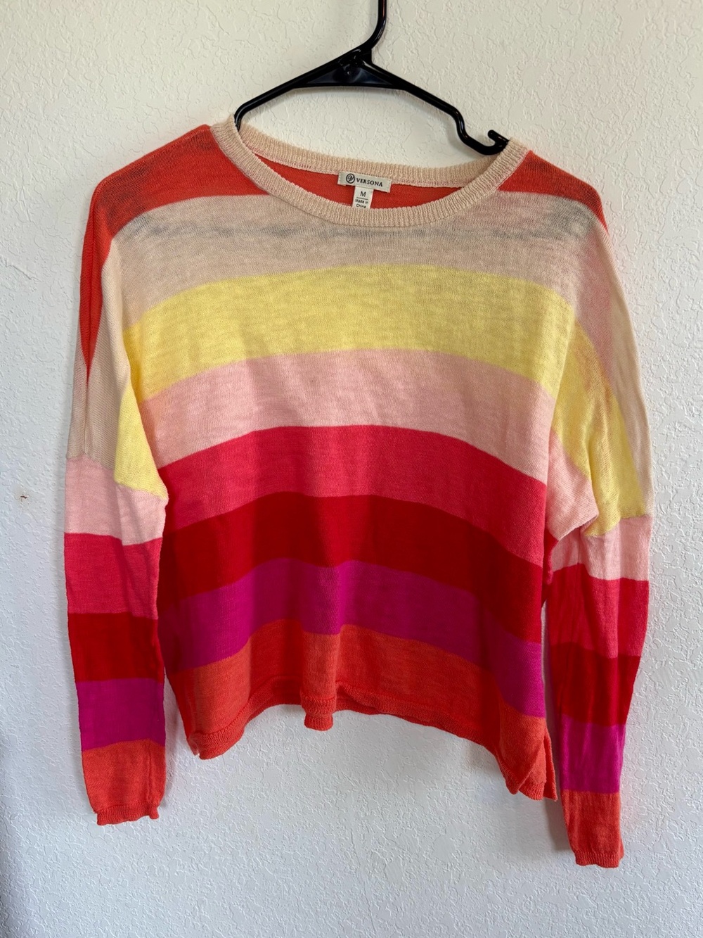 Versona Striped Multicolor Lightweight Sweater - Red, Pink, Yellow, Cream